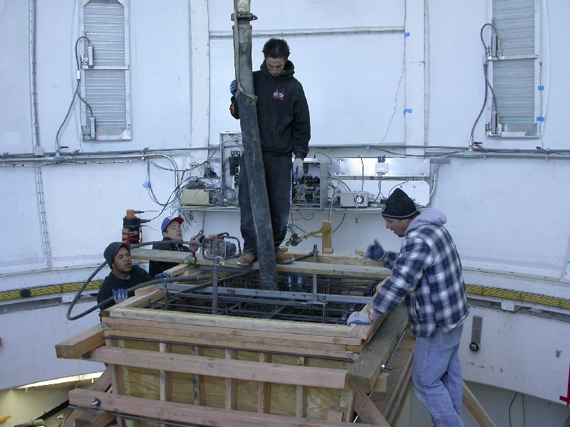 Pouring the concrete for the pier.